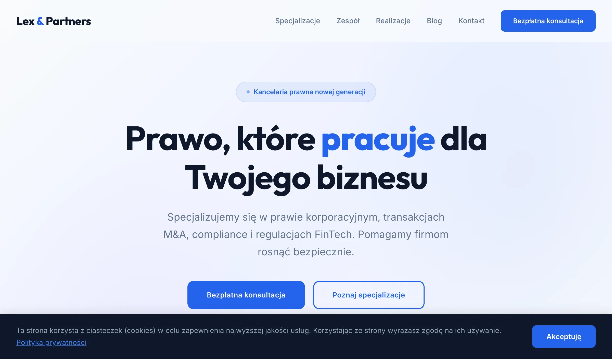 Strona kancelarii prawnej IT i FinTech